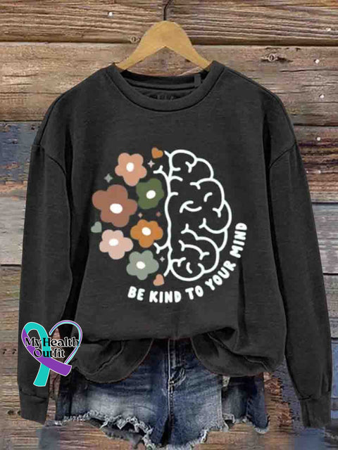 Mental Health Inspirational Casual Printed Sweatshirt Black / S