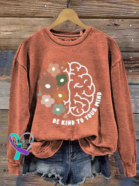 Mental Health Inspirational Casual Printed Sweatshirt Orange / S