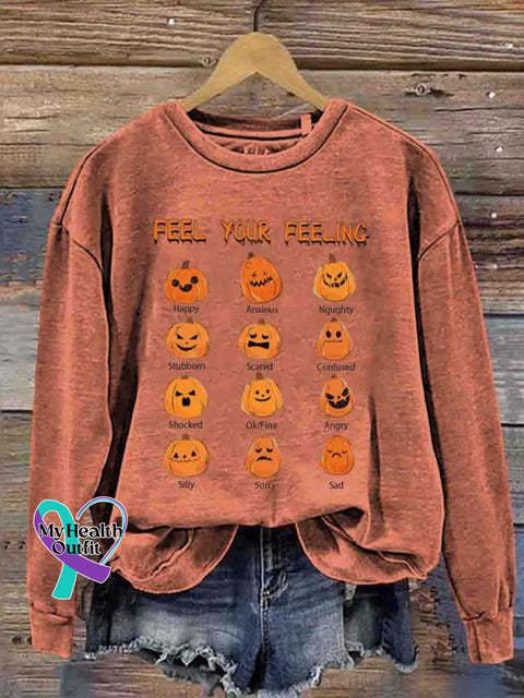 Mental Health Inspirational Halloween Printed Sweatshirt Orange / S