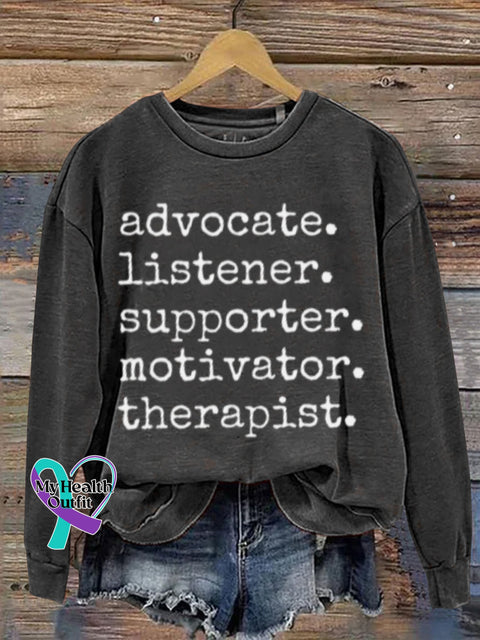 Mental Health Inspirational Treatment Anxiety Awareness Round Neck Casual Printed Sweatshirt Black
