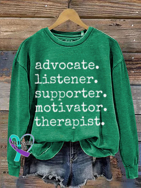 Mental Health Inspirational Treatment Anxiety Awareness Round Neck Casual Printed Sweatshirt Green