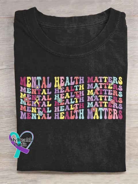 Mental Health Matters Art Print Casual T-Shirt Black / S
