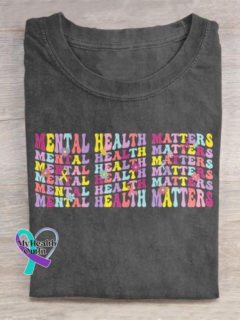 Mental Health Matters Art Print Casual T-Shirt Grey / S