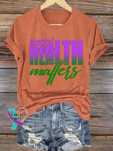 Mental Health Matters Gradient Print Casual Round Neck Short Sleeve T-Shirt Orange / S