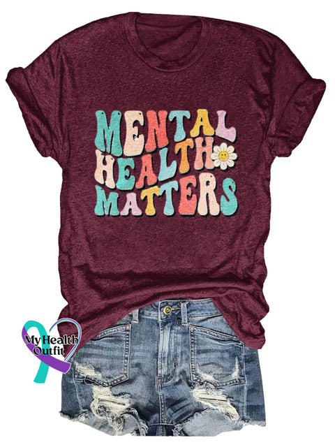 Mental Health Matters Print T-Shirt Maroon / S
