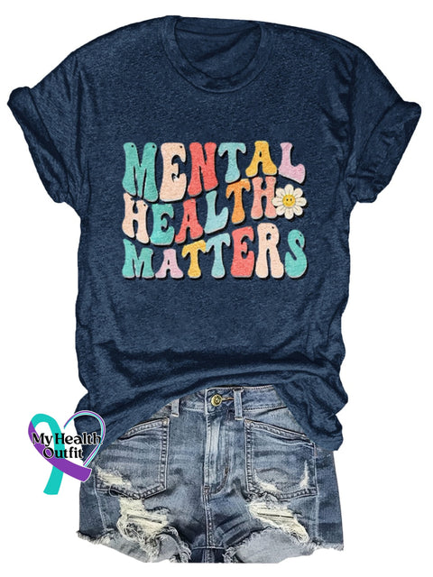 Mental Health Matters Print T-Shirt Navy Blue / S