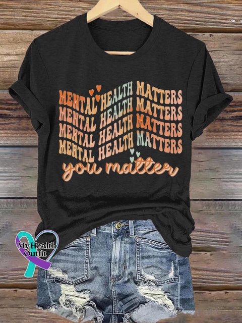 Mental Health Matters Printed Casual Crew Neck Short Sleeve T-Shirt Black / S