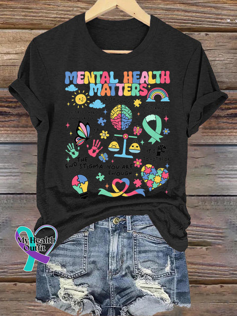 Mental Health Matters Printed Casual Crew Neck Short Sleeve T-Shirt Black / S