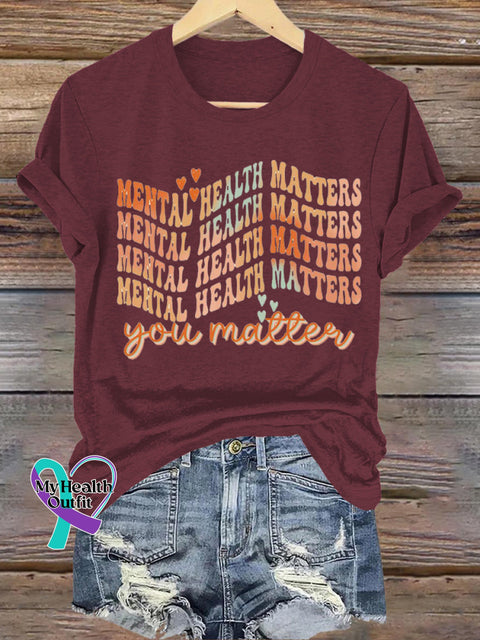 Mental Health Matters Printed Casual Crew Neck Short Sleeve T-Shirt Brown / S
