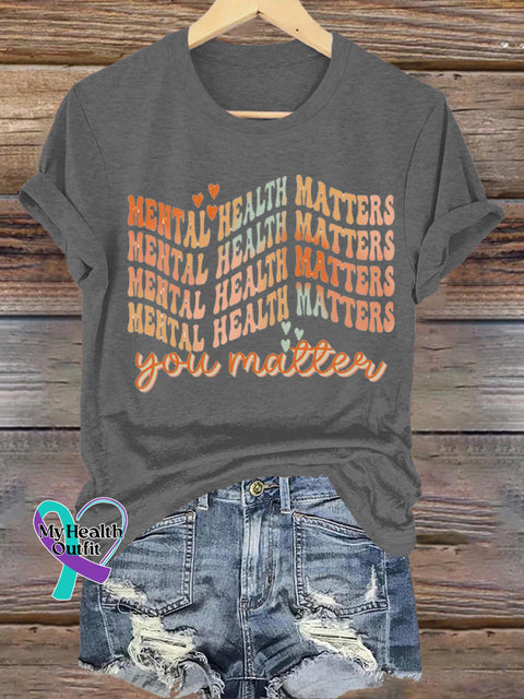 Mental Health Matters Printed Casual Crew Neck Short Sleeve T-Shirt Grey / S