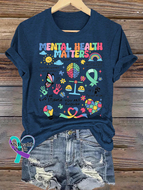 Mental Health Matters Printed Casual Crew Neck Short Sleeve T-Shirt NavyBlue / S