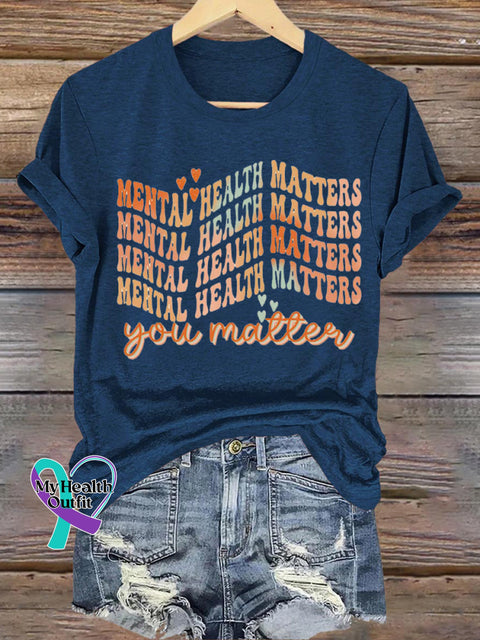 Mental Health Matters Printed Casual Crew Neck Short Sleeve T-Shirt NavyBlue / S