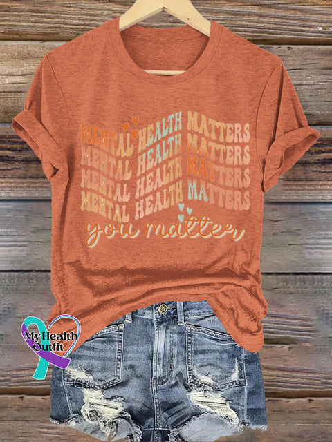 Mental Health Matters Printed Casual Crew Neck Short Sleeve T-Shirt Orange / S