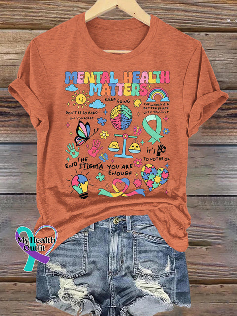 Mental Health Matters Printed Casual Crew Neck Short Sleeve T-Shirt Orange / S