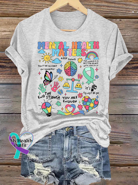 Mental Health Matters Printed Casual Crew Neck Short Sleeve T-Shirt White / S