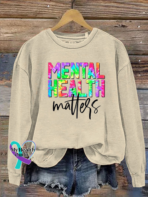 Mental Health Matters Printed Casual Crew Neck Sweatshirt Beige / S