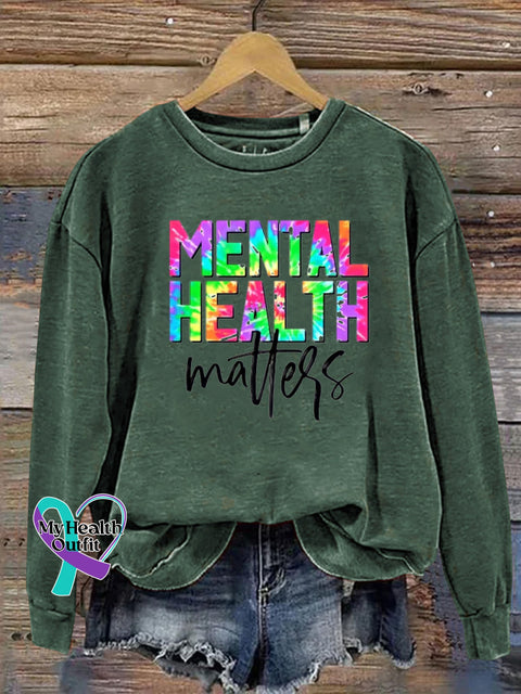 Mental Health Matters Printed Casual Crew Neck Sweatshirt Green / S