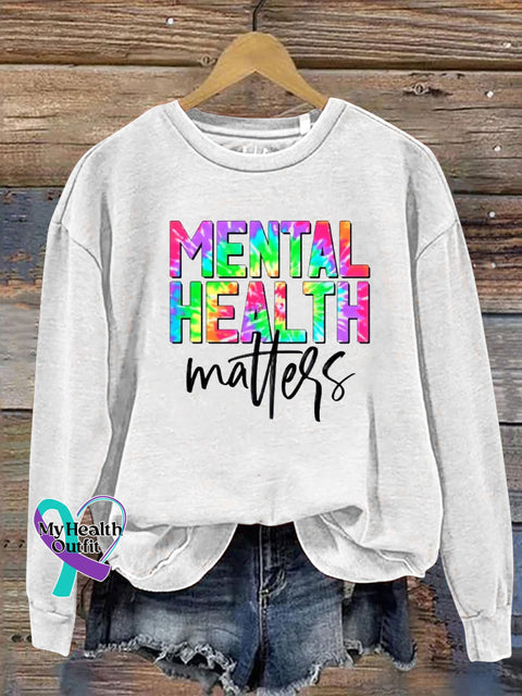 Mental Health Matters Printed Casual Crew Neck Sweatshirt White / S