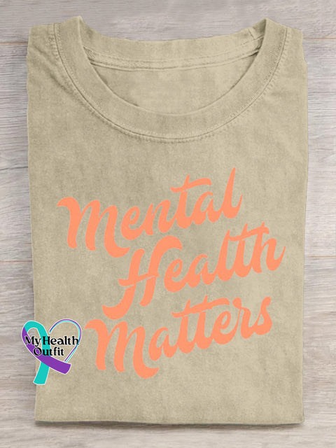 Mental Health Matters Printed Casual Round Neck Short Sleeve T-Shirt Beige / S