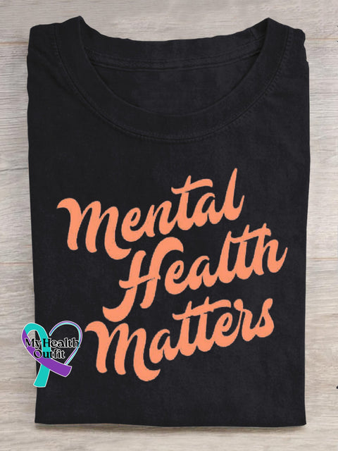 Mental Health Matters Printed Casual Round Neck Short Sleeve T-Shirt Black / S