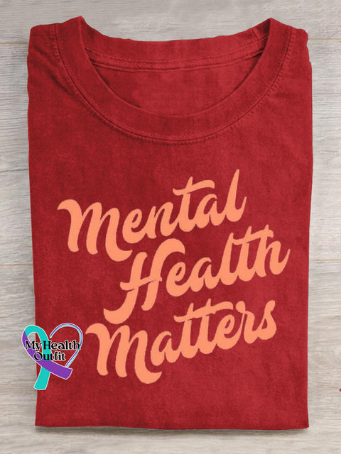 Mental Health Matters Printed Casual Round Neck Short Sleeve T-Shirt Red / S