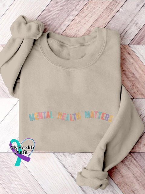 Mental Health Matters Psychology Awareness Therapy Casual Print Sweatshirt Sand / S