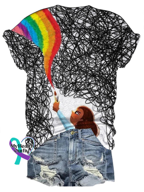 Mental Health Matters Rainbow Print Casual V-Neck Short Sleeve T-Shirt Multicolor / S