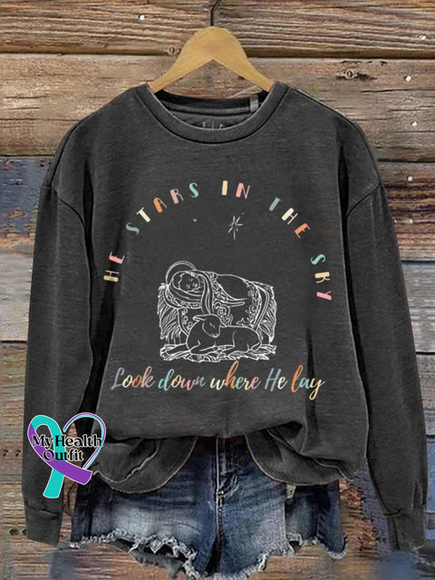 Mental Health Nativity Scene Round Neck Casual Printed Sweatshirt Black / S