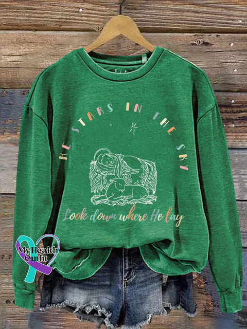 Mental Health Nativity Scene Round Neck Casual Printed Sweatshirt Green / S