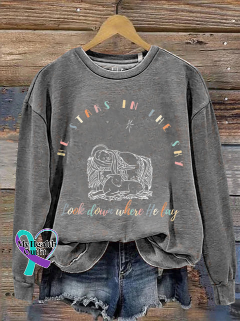 Mental Health Nativity Scene Round Neck Casual Printed Sweatshirt Grey / S