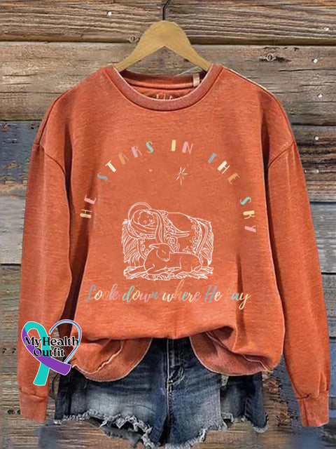 Mental Health Nativity Scene Round Neck Casual Printed Sweatshirt Orange / S