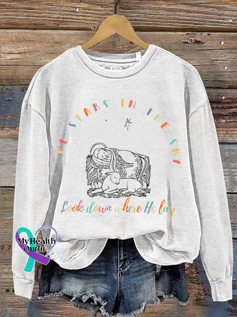 Mental Health Nativity Scene Round Neck Casual Printed Sweatshirt White / S