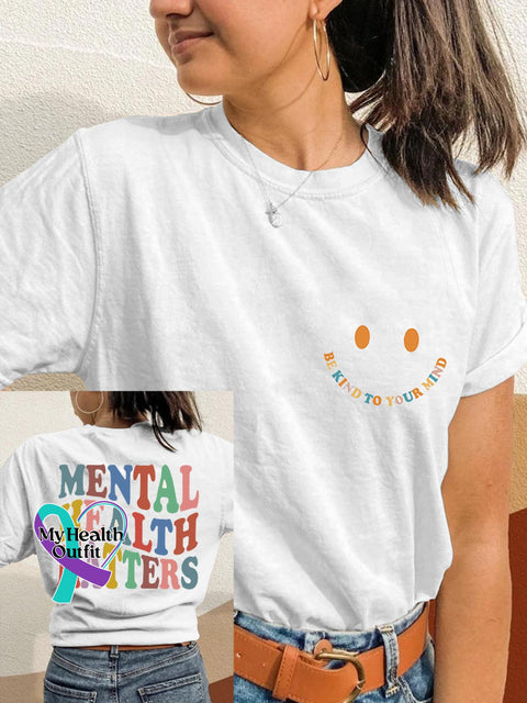 Mental Health Rainbow Smiling Face Printing T-Shirt White / S