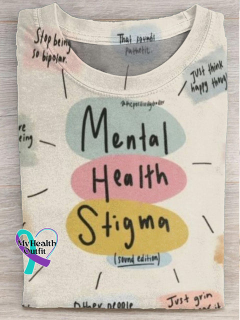 Mental Health Stigma Printed Casual Crew Neck Short Sleeve T-Shirt Multicolor / S