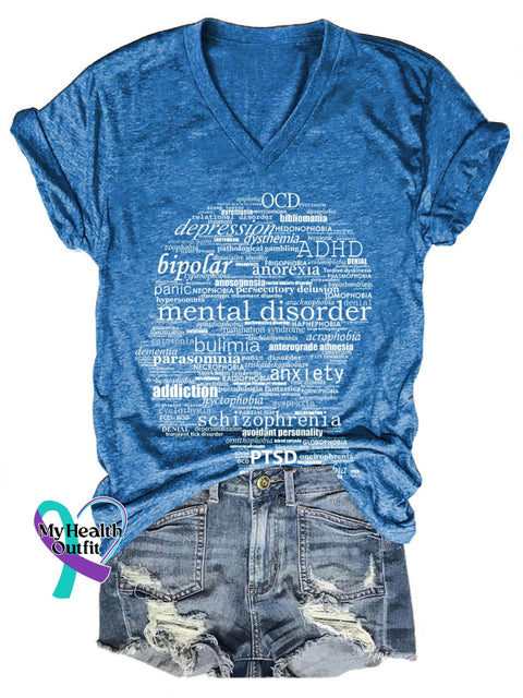 Mental Health Words Art Casual T-Shirt Blue / S