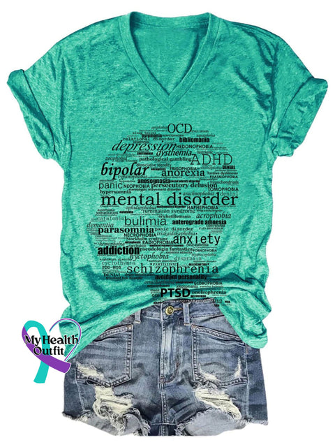 Mental Health Words Art Casual T-Shirt Green / S
