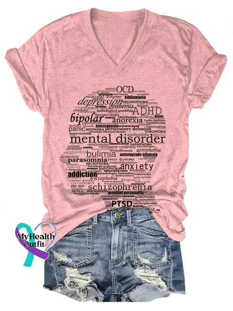 Mental Health Words Art Casual T-Shirt Pink / S