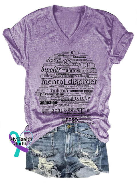 Mental Health Words Art Casual T-Shirt Purple / S