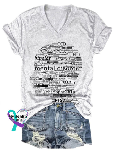 Mental Health Words Art Casual T-Shirt White / S