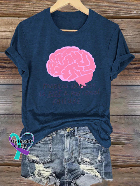 Mental Illness Is Not A Personal Failure Printed Casual Short Sleeve T-Shirt NavyBlue / S