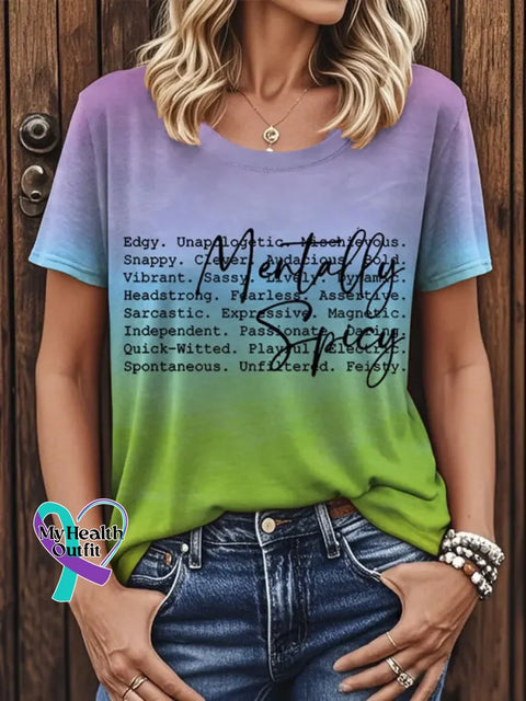 Mentally Spicy Pattern Art Print Casual Cotton T-shirt Multicolor / S