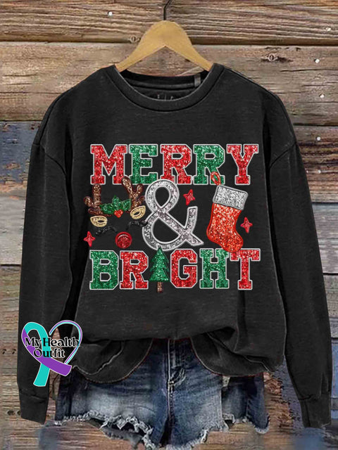 Merry And Bright Christmas Casual Sweatshirt Black / S