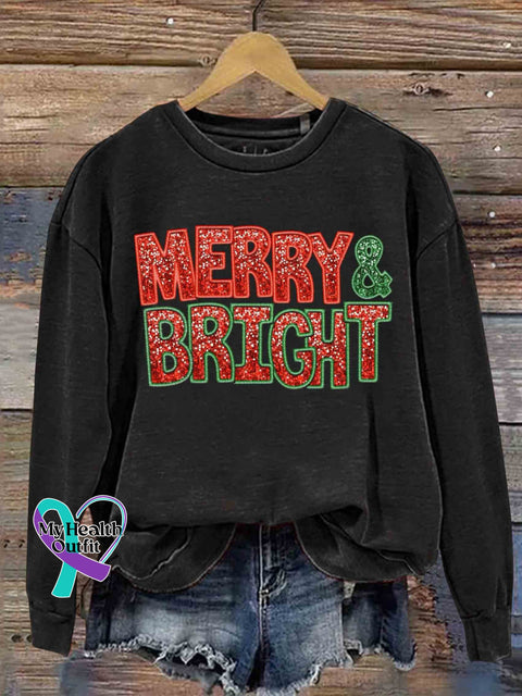 Merry And Bright Christmas Casual Sweatshirt Black / S