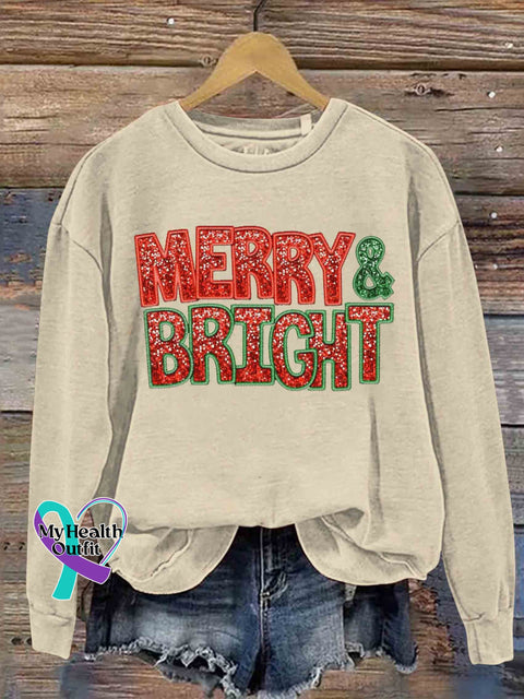 Merry And Bright Christmas Casual Sweatshirt Sand / S