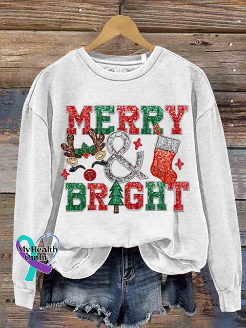 Merry And Bright Christmas Casual Sweatshirt White / S