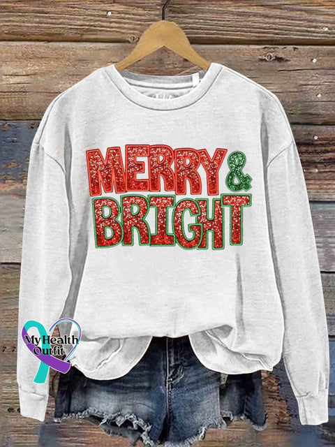 Merry And Bright Christmas Casual Sweatshirt White / S