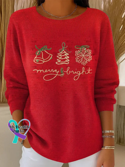 Merry Bright Christmas Casual Pullover Sweater Multicolor / S