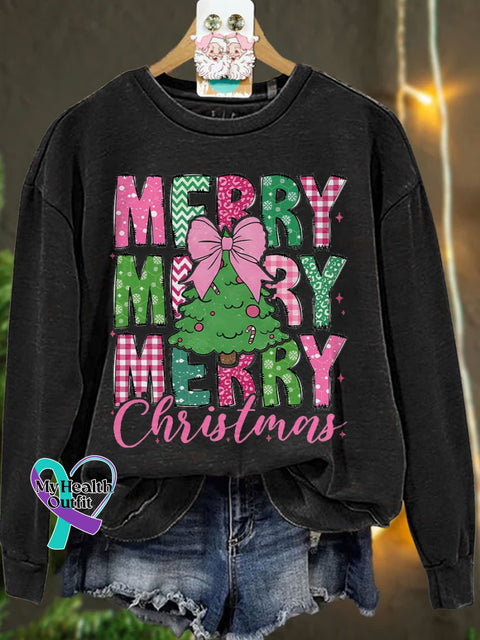 Merry Christmas 2024 Coquette Bow Casual Sweatshirt Black / S