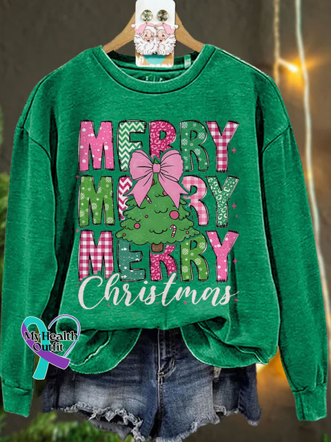 Merry Christmas 2024 Coquette Bow Casual Sweatshirt Green / S