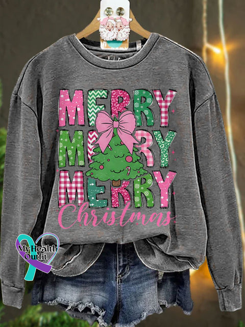 Merry Christmas 2024 Coquette Bow Casual Sweatshirt Grey / S